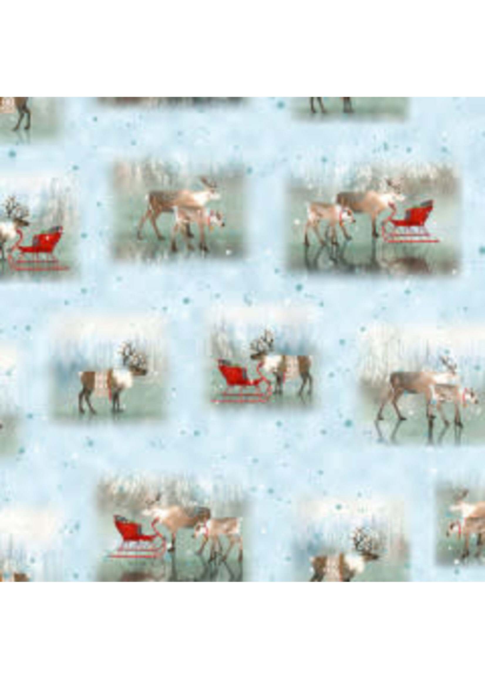 QT Fabrics Lake Caribou - Nordic Deer - Blue - Coupon - 40 cm x 110 cm