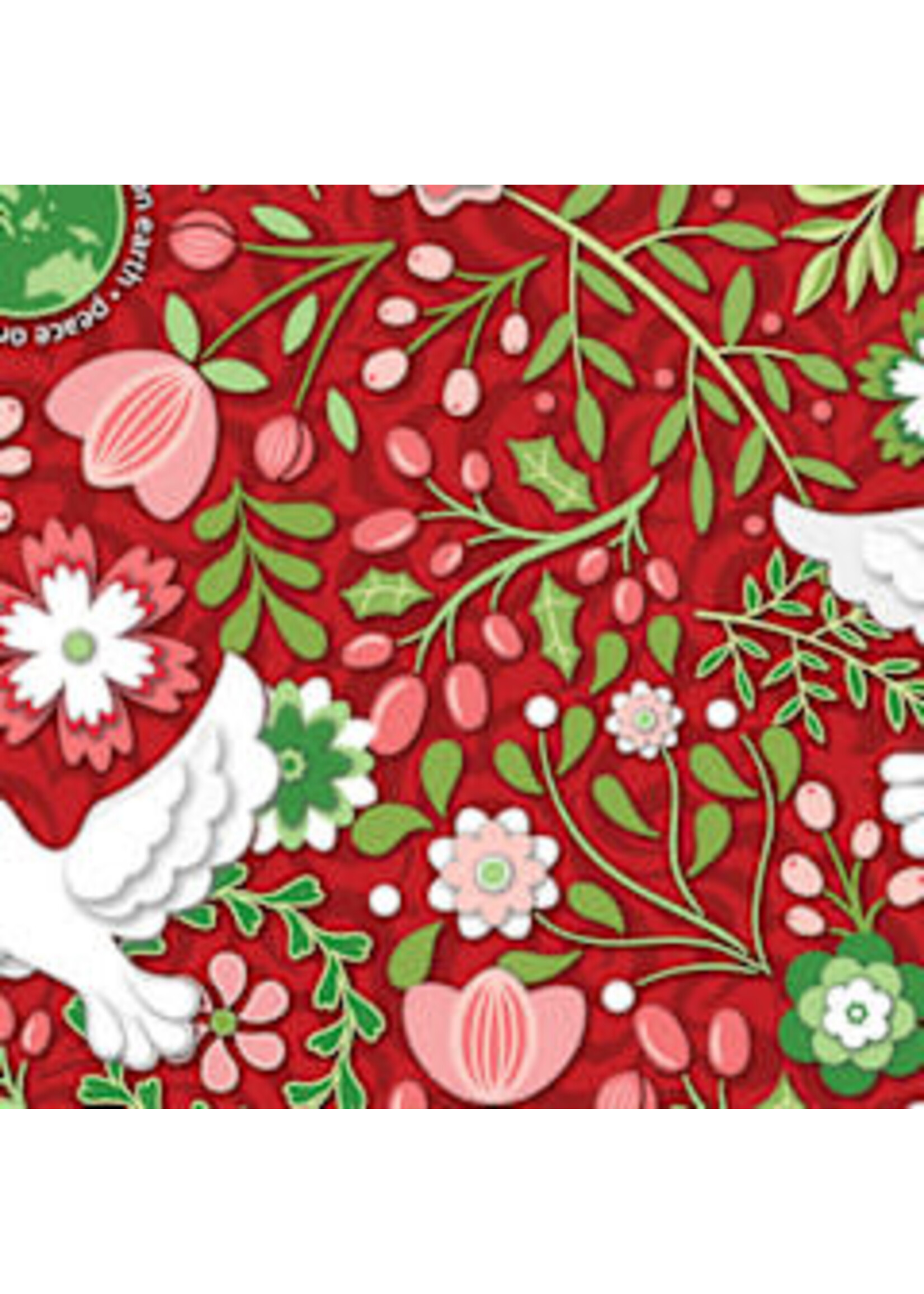 Benartex Studio Peace on Earth - Holiday - Feature Garnet - Coupon - 75 cm x 110 cm