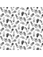 Stof Fabrics Domino Effect - Cactussen - Wit - Coupon - 80 cm x 110 cm