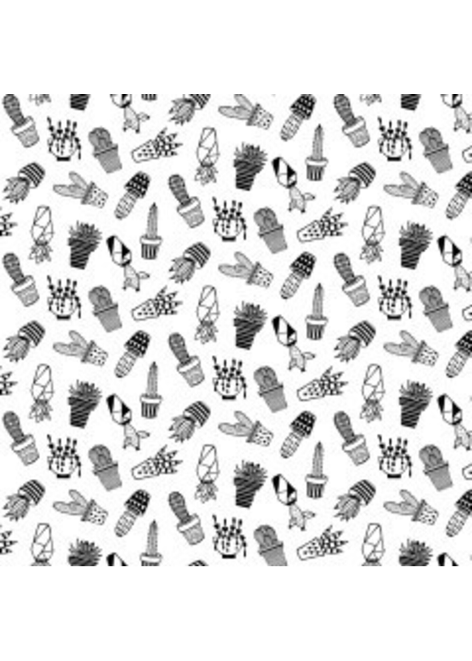 Stof Fabrics Domino Effect - Cactussen - Wit - Coupon - 80 cm x 110 cm