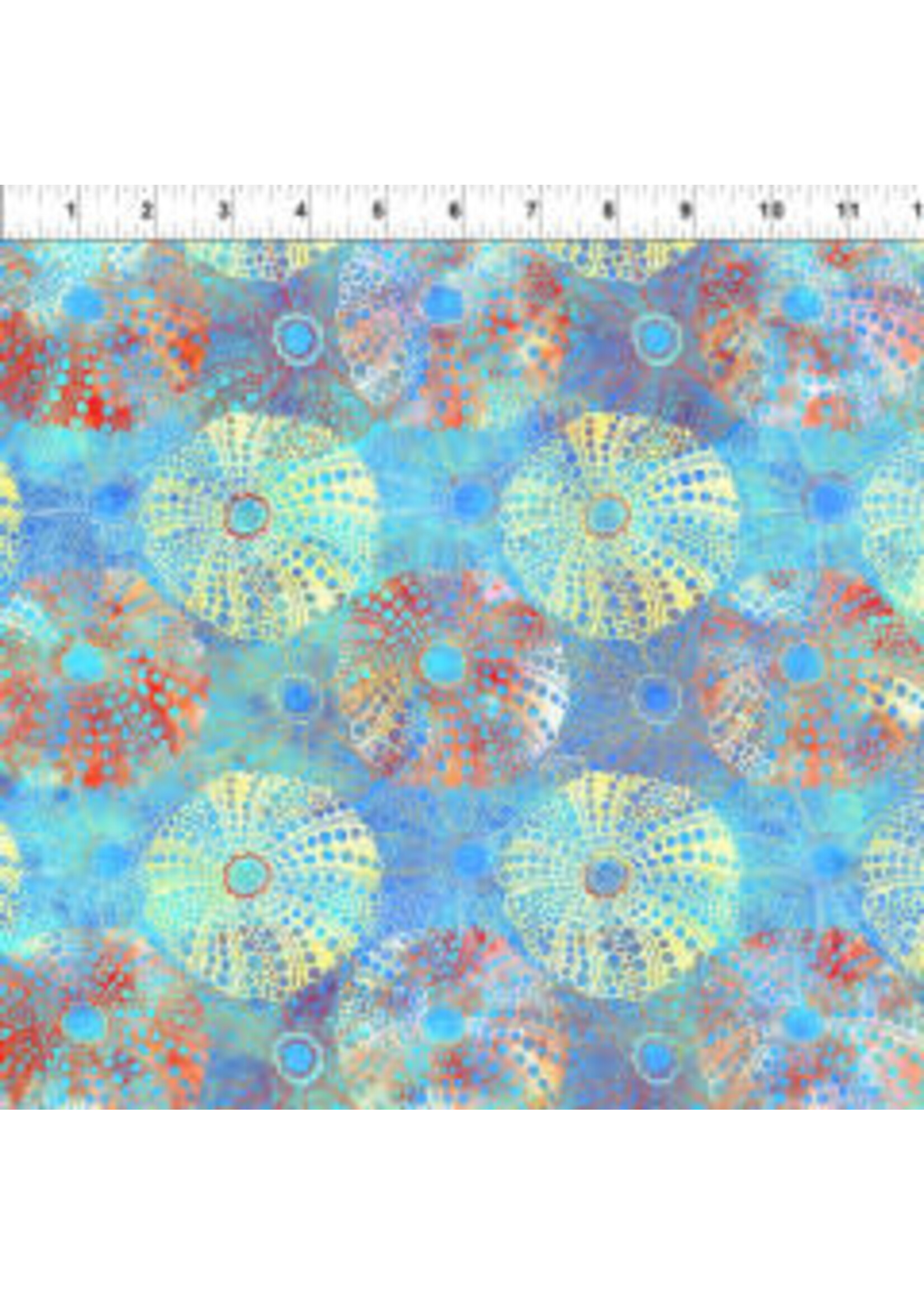 In The Beginning Jason Yenter - Calypso II - Sea Urchins - Blue - Coupon - 95 cm x 110 cm
