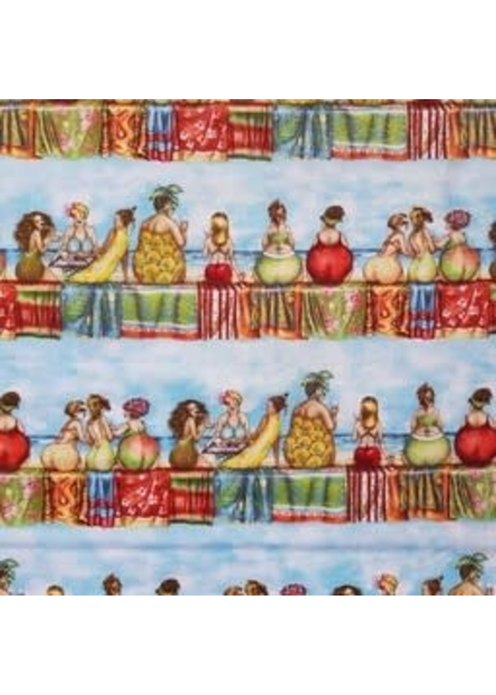 Elizabeth's Studio Fruit Ladies - Stripe - Blue - Coupon - 100 cm x 110 cm