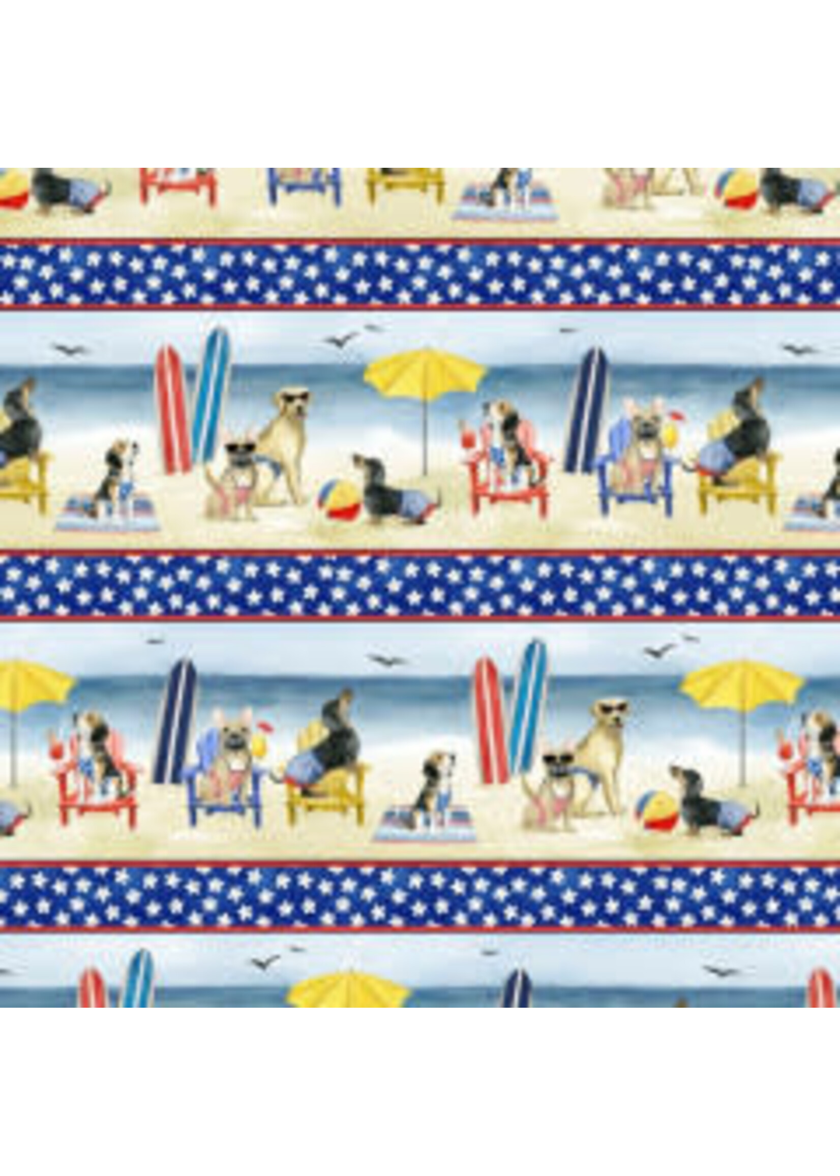 P&B Textiles Hot Dog - Honden op Strand - Blue - Coupon - 100 cm x 110 cm