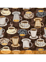 Windham Fabrics Coffee Connoisseur - Mug Collection - Dark Roast - Coupon - 50 cm x 110 cm