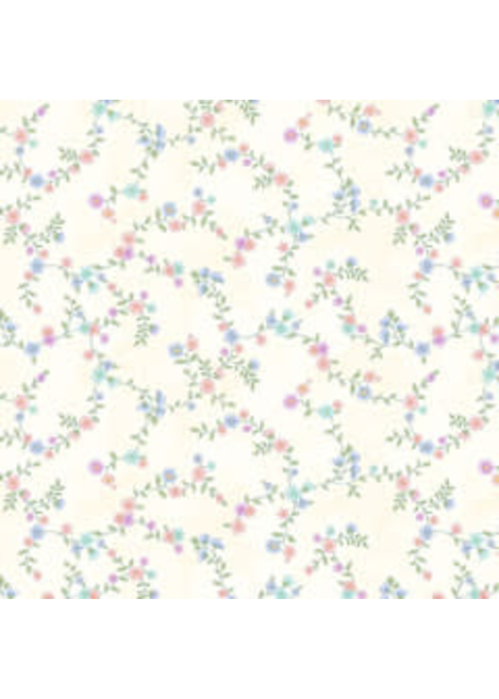 Henry Glass Fabrics Dorothy Jean s Flower Garden - Trailing Vines - Cream - Coupon - 100 cm x 110 cm