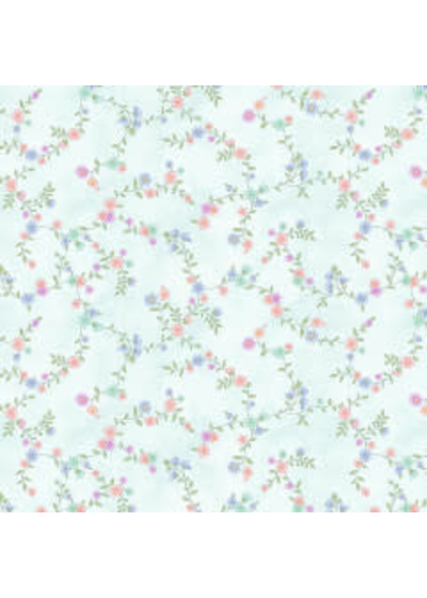 Henry Glass Fabrics Dorothy Jean s Flower Garden - Trailing Vines - Blue - Coupon - 100 cm x 110 cm