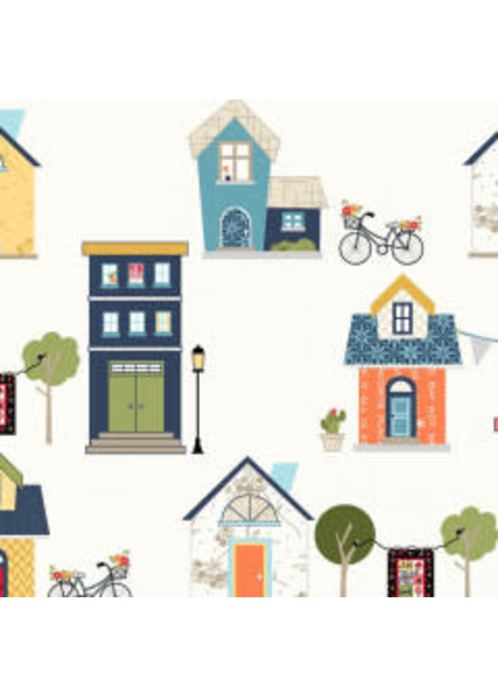 Maywood Studio Make Yourself at Home - Town on White - Coupon - 80 cm x 110 cm