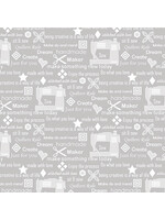 Benartex Studio My Happy Place - Sewers Wisdom - Light Gray