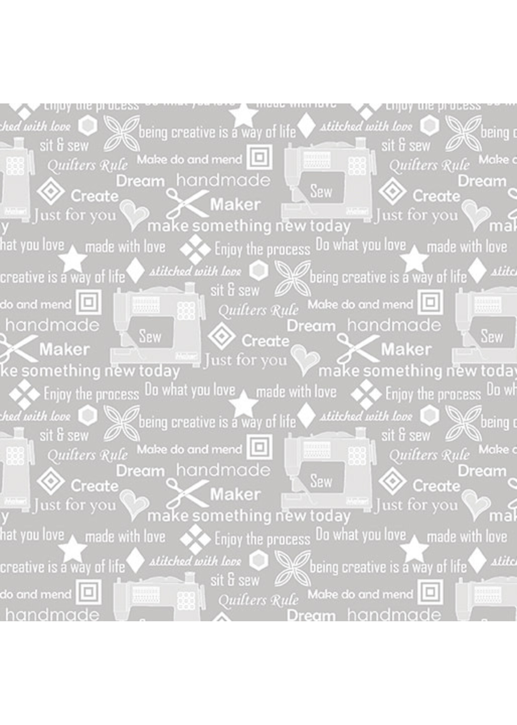 Benartex Studio My Happy Place - Sewers Wisdom - Light Gray