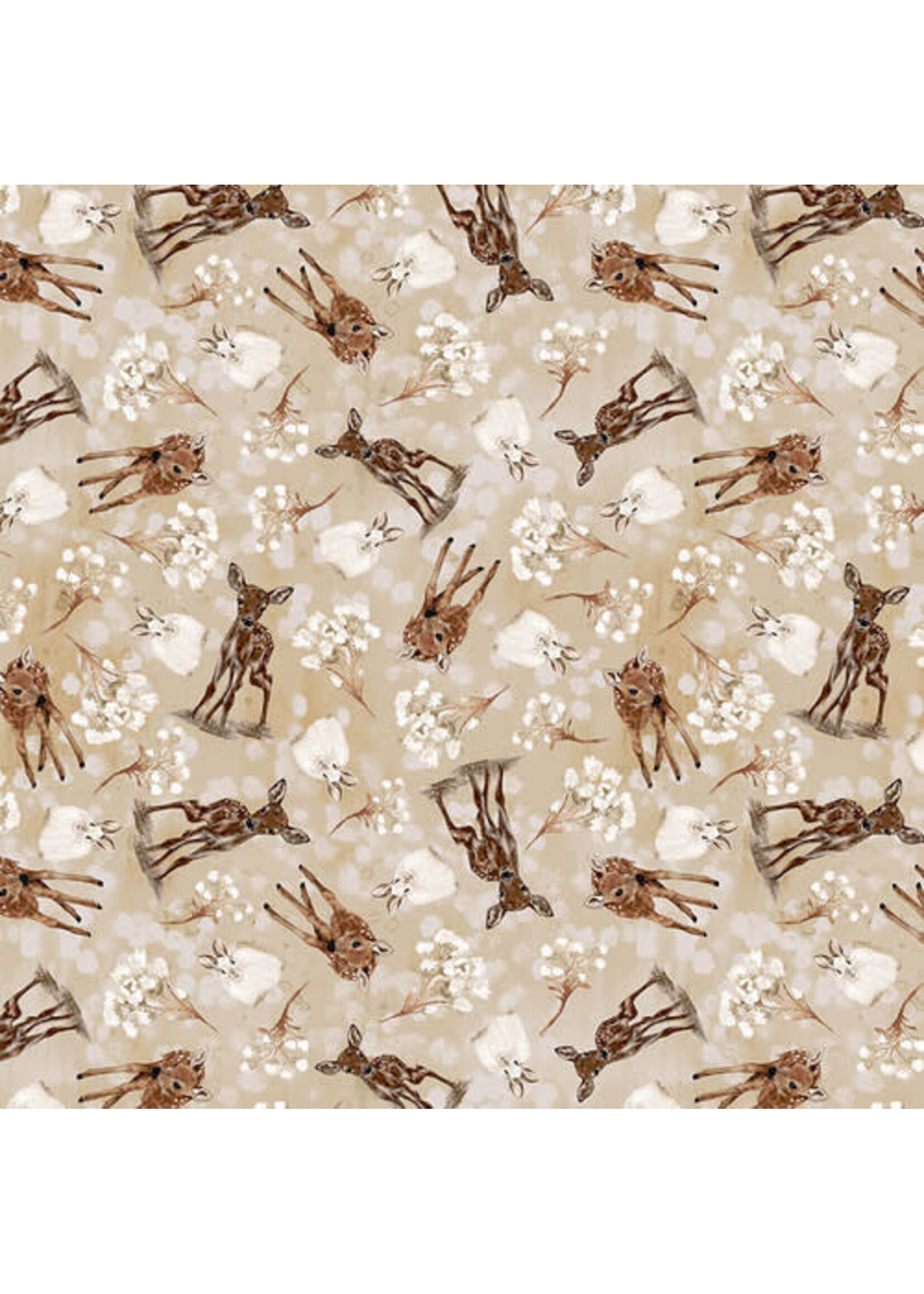 Henry Glass Fabrics Little Ones - Doe & Bunny Toss - Beige - 4707-337