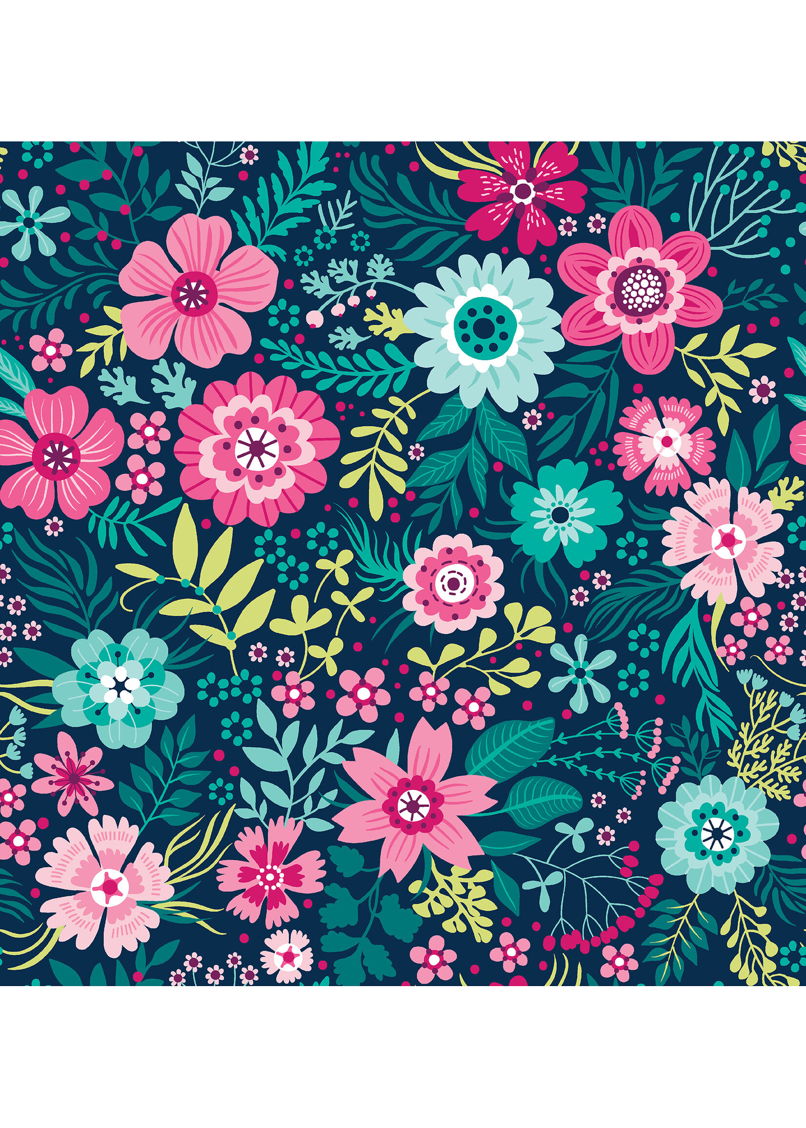 Benartex Studio Secret Garden 108 - Wallflowers - Navy - 93W11