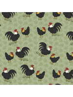 Benartex Studio Heartland - Field Roosters - Light Green - Coupon - 70 cm x 110 cm