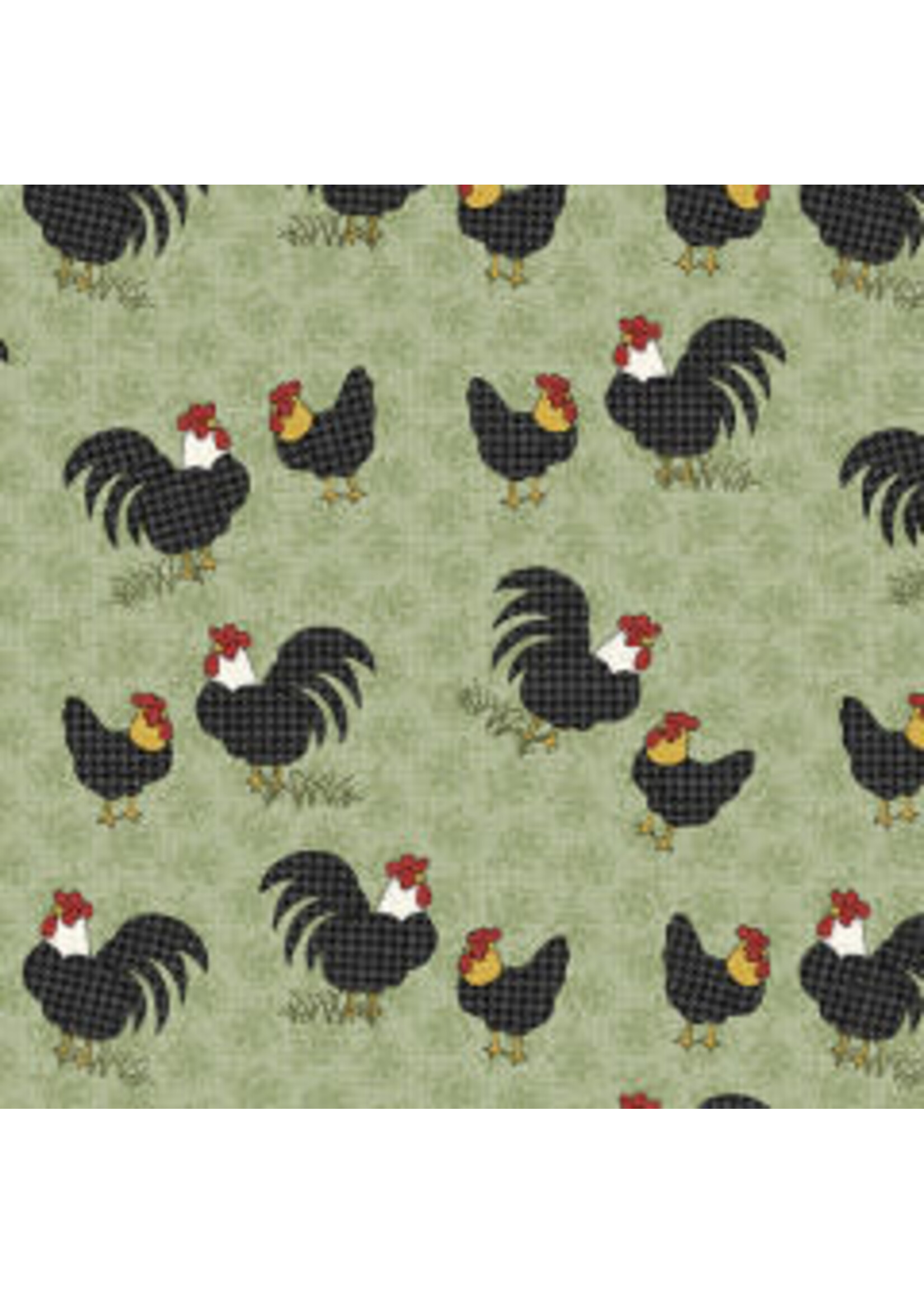 Benartex Studio Heartland - Field Roosters - Light Green - Coupon - 70 cm x 110 cm