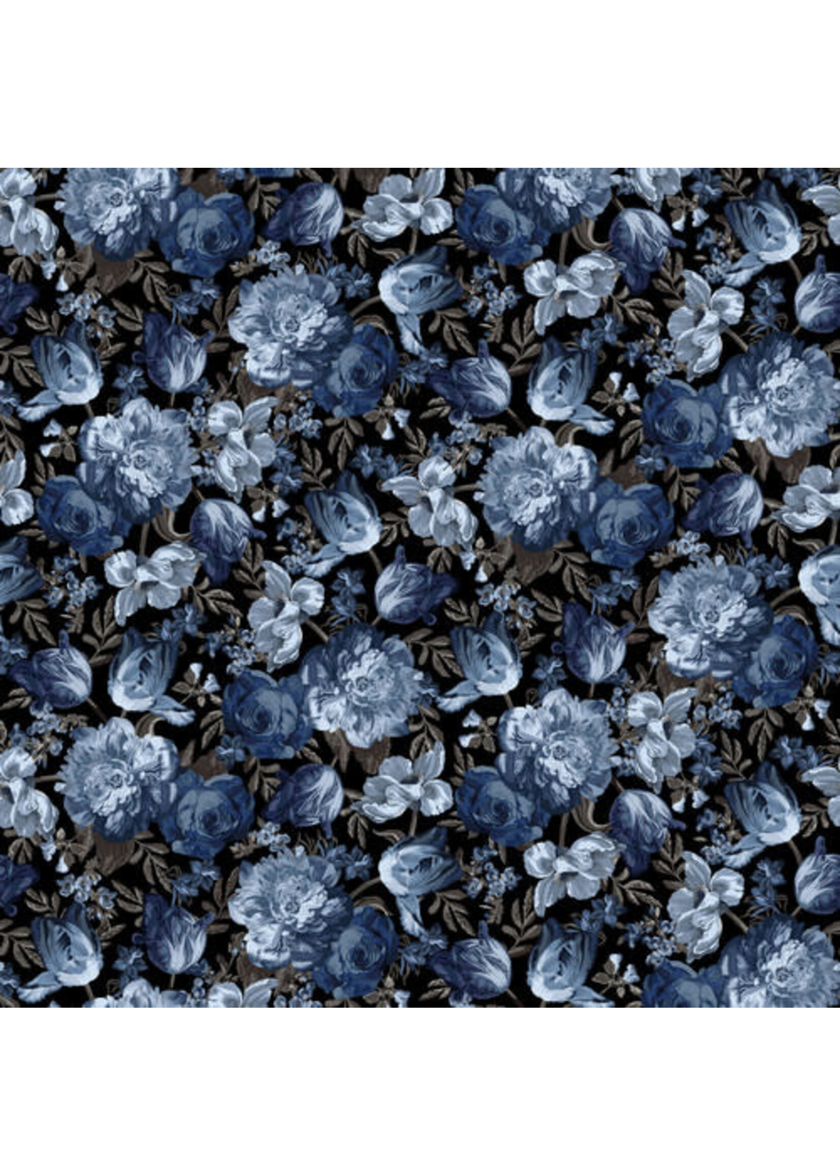 Studio E Fabrics Midnight Floral - Black-Denim