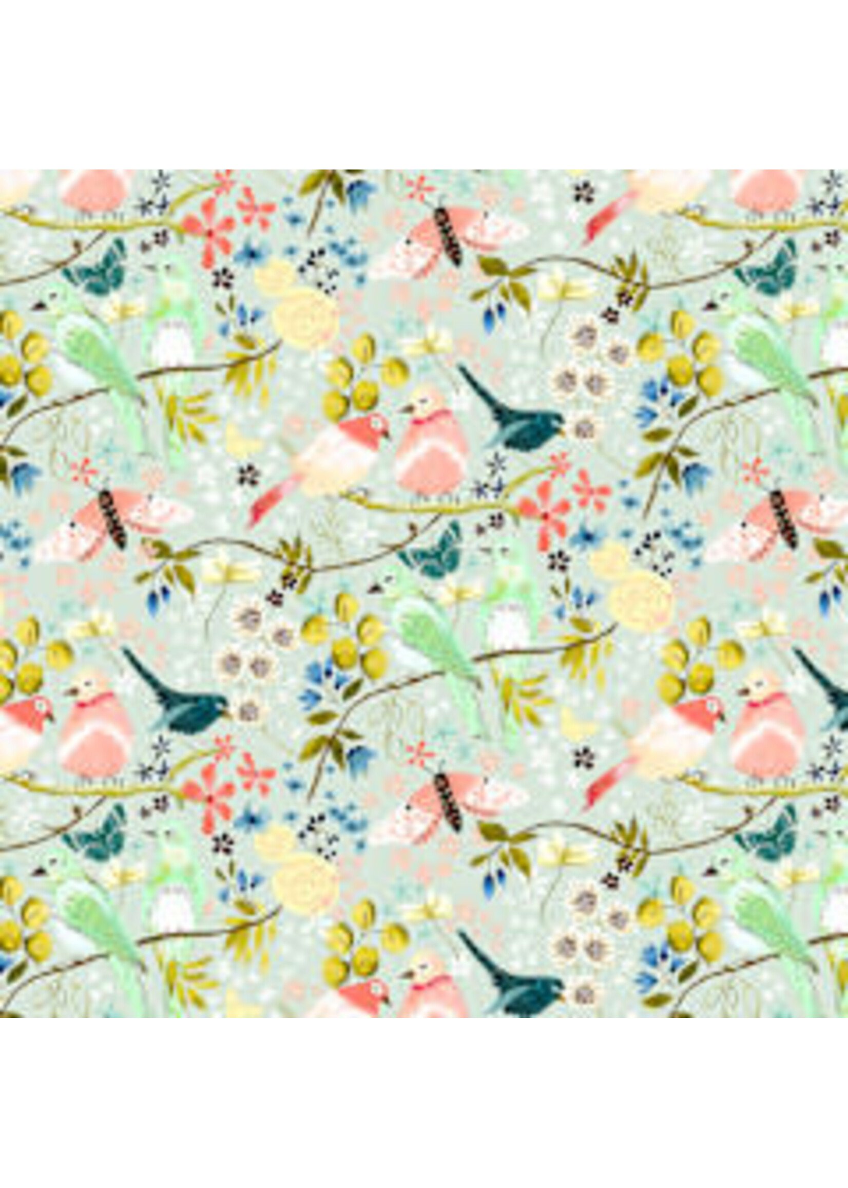 Poppie Cotton Serenity Blooms - Morning Song - Grey - Coupon - 55 cm x 110 cm