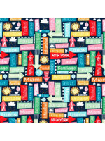 Michael Miller Travel Daze - Many Directions - Nite - Coupon - 90 cm x 110 cm