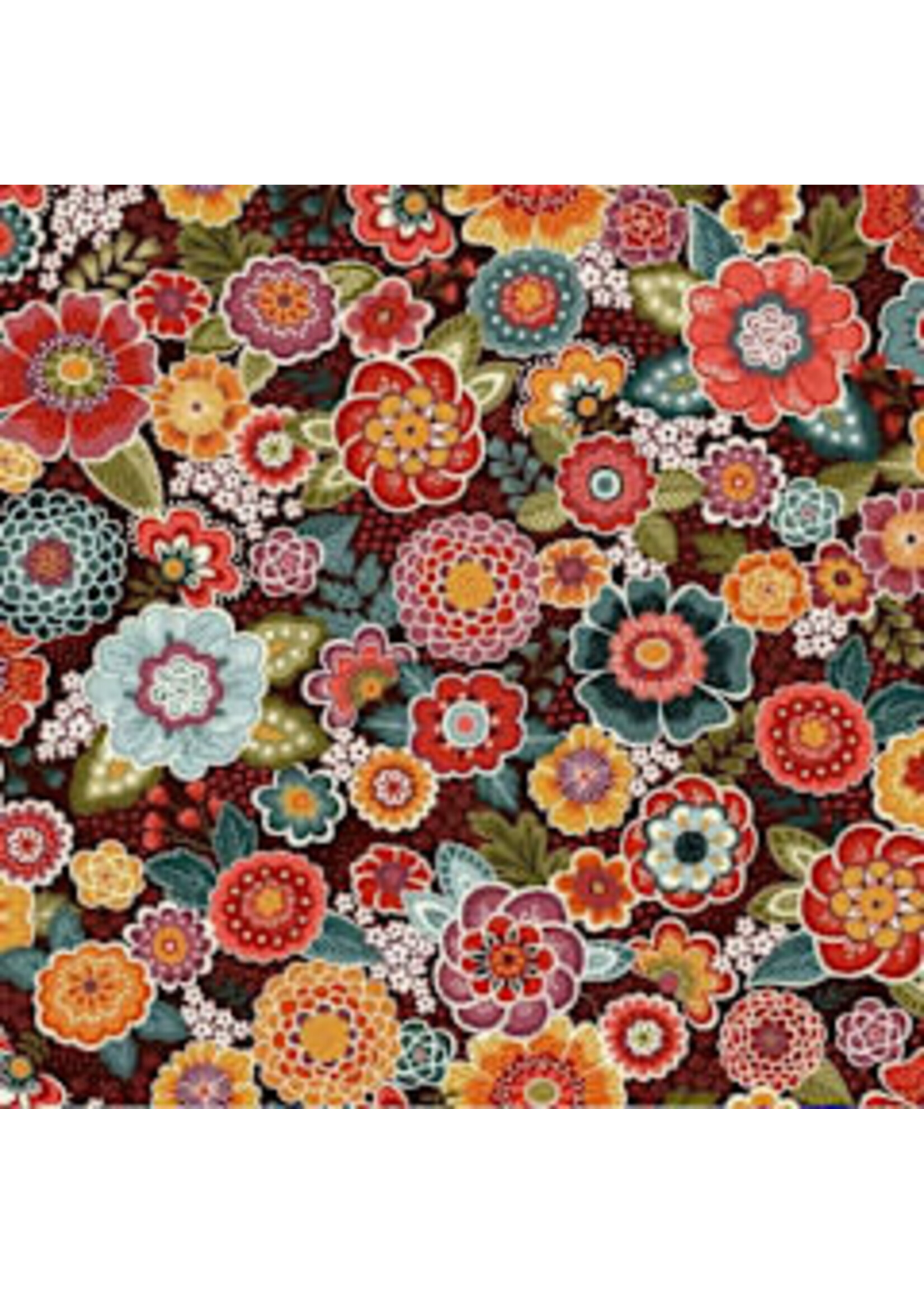 Makower Revival - Floral Brown - 56V - Coupon - 90 cm x 110 cm