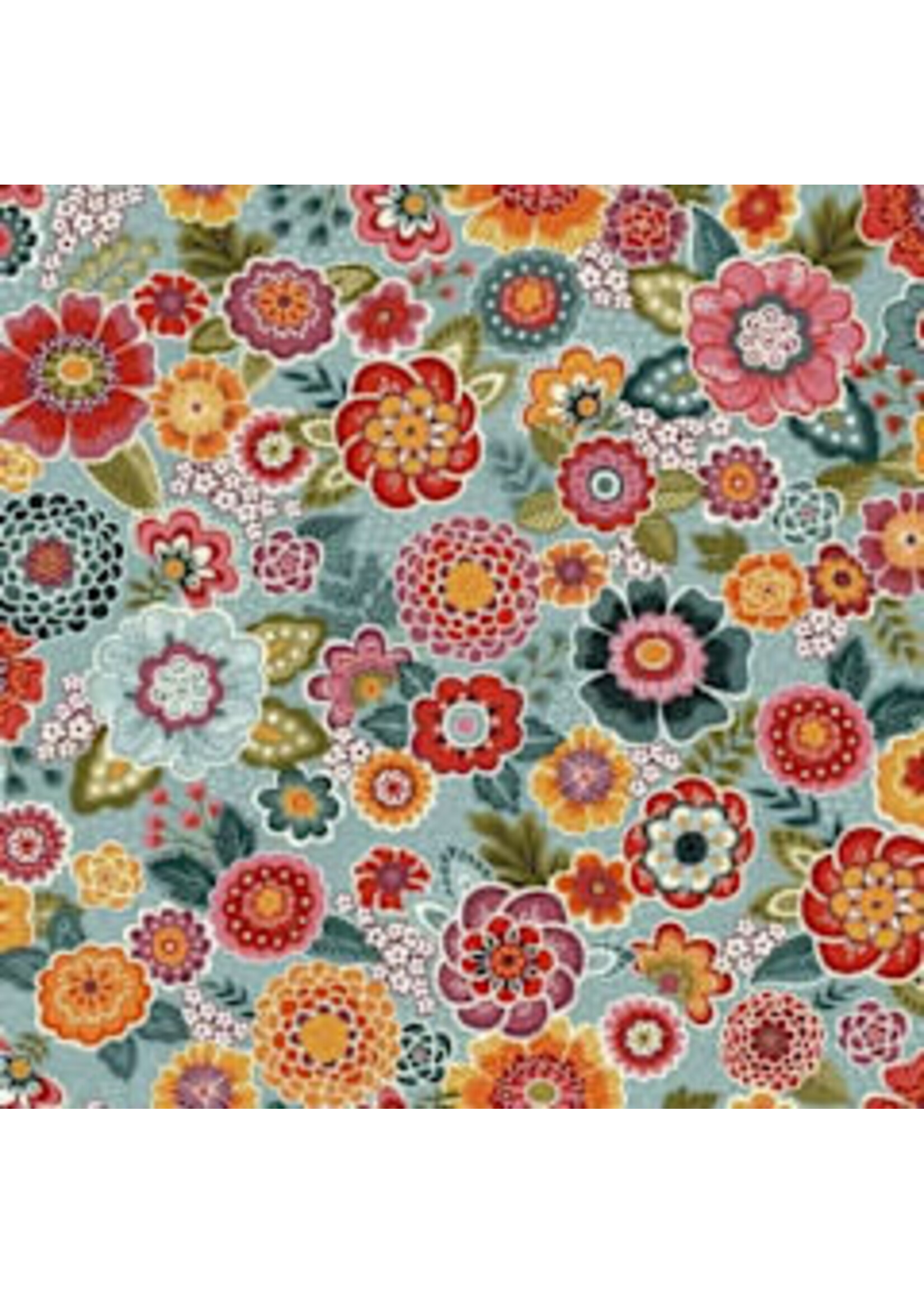 Makower Revival - Floral Blue - 56B - Coupon - 60 cm x 110 cm
