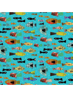 Benartex Studio Frogtastic - Multi Fish - Medium Turquoise - Coupon - 90 cm x 110 cm