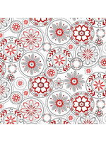 Henry Glass Fabrics Scarlet Stitches - Color Principle - Medallions - White - Red - Coupon - 50 cm x 110 cm