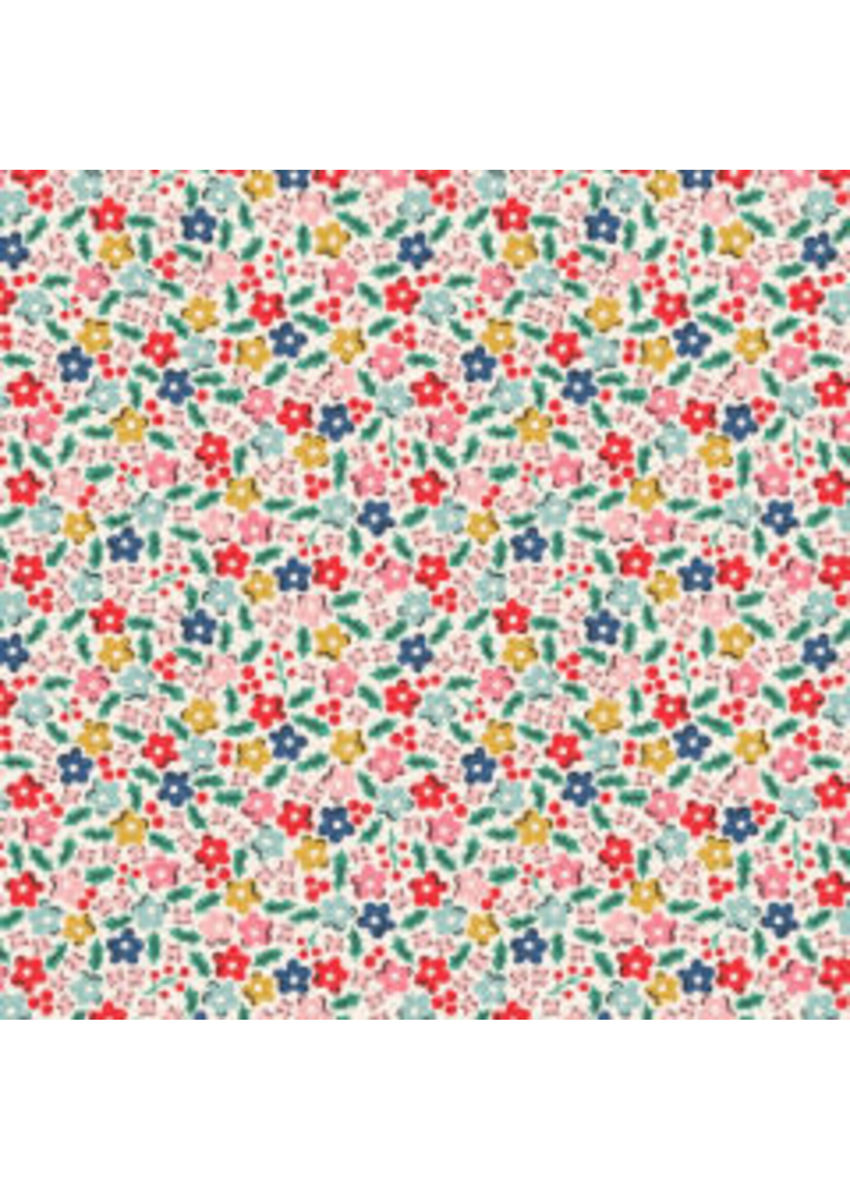 Poppie Cotton Oh What Fun - Holly Flowers - Multi - Coupon - 70 cm x 110 cm