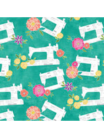Benartex Studio Contempo's - Sew Bloom - Bind with Dreams - Turquoise - Cherry Guidry - Coupon - 80 cm x 110 cm