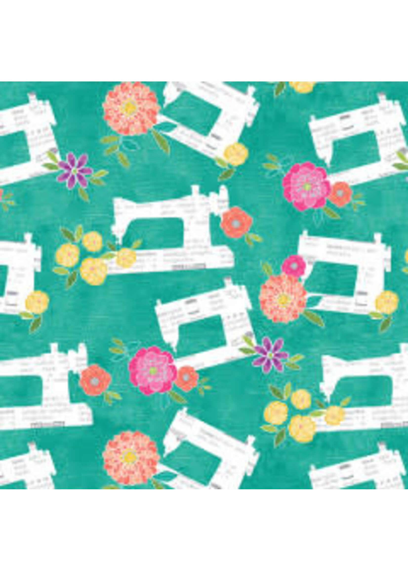 Benartex Studio Contempo's - Sew Bloom - Bind with Dreams - Turquoise - Cherry Guidry - Coupon - 80 cm x 110 cm