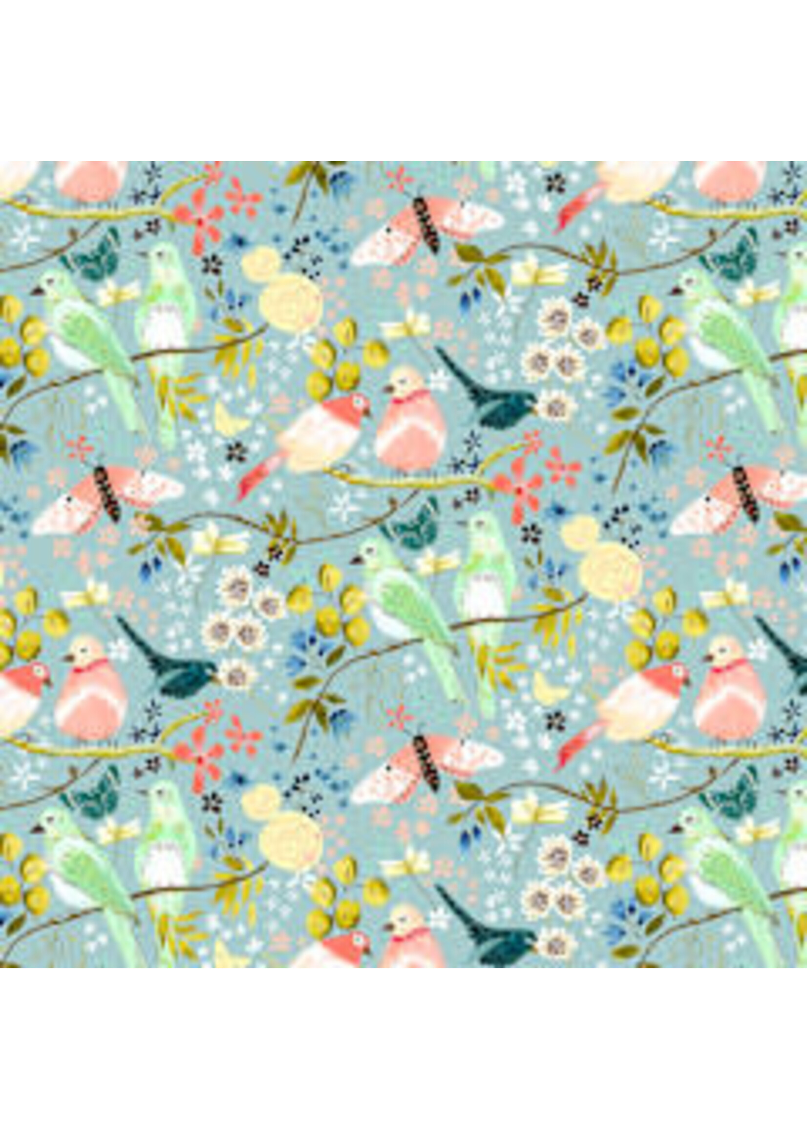 Poppie Cotton Serenity Blooms - Morning Song - Blue - Coupon - 85 cm x 110 cm