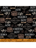 Windham Fabrics Coffee Shop - Signs - Black - Coupon - 100 cm x 110 cm