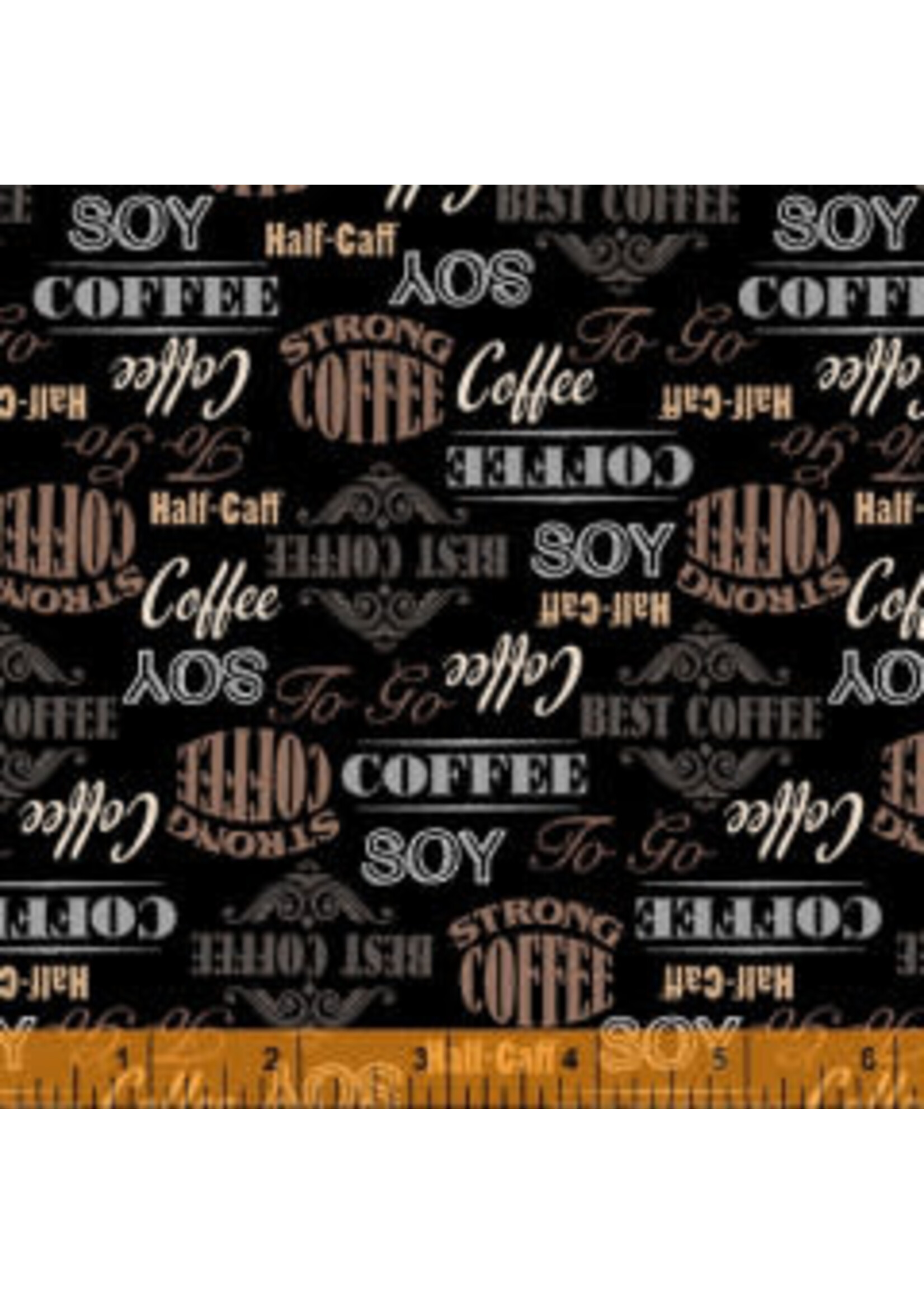 Windham Fabrics Coffee Shop - Signs - Black - Coupon - 100 cm x 110 cm