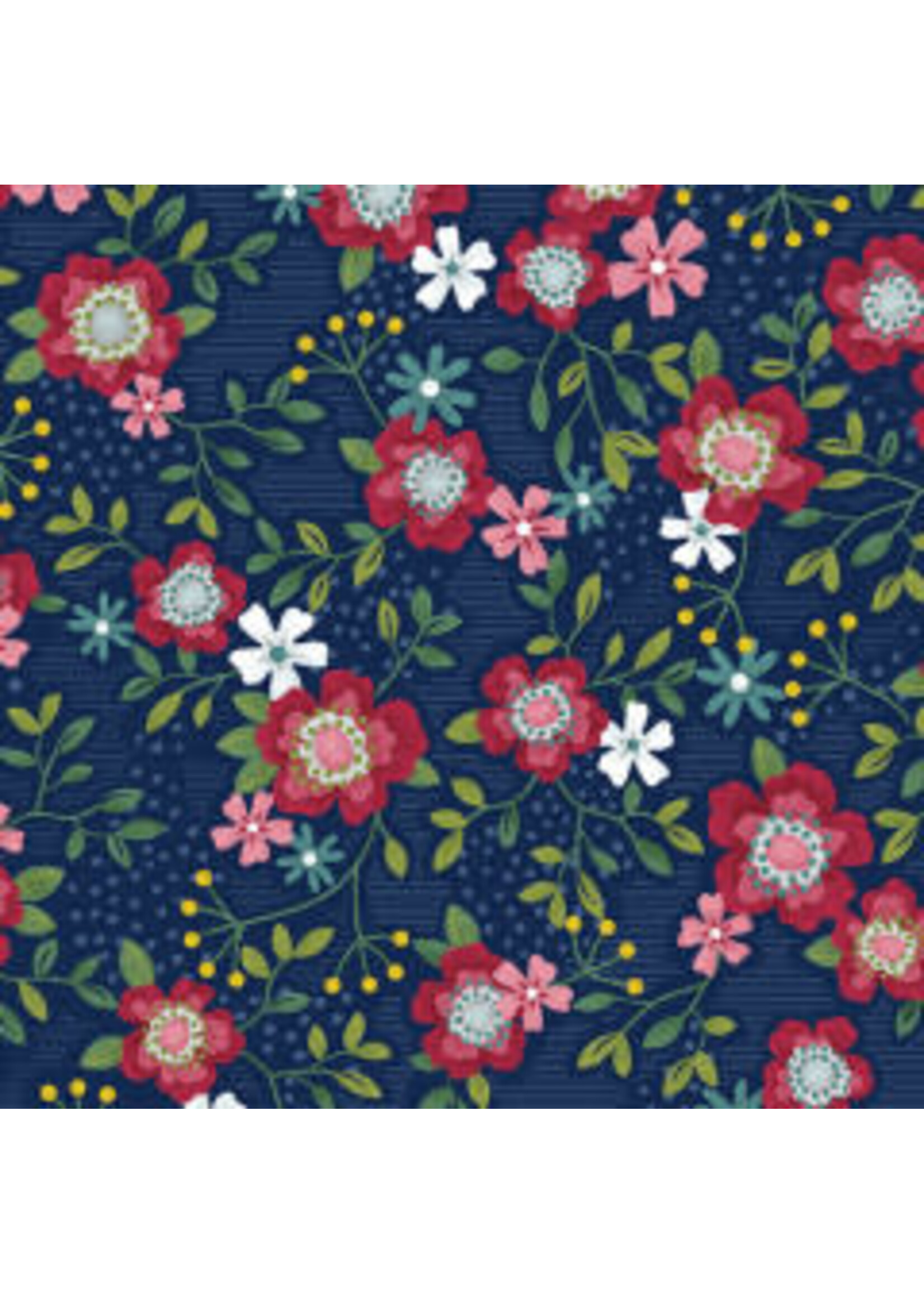 Benartex Studio Wander Lane - Primrose Path - Navy - Coupon - 100 cm x 110 cm