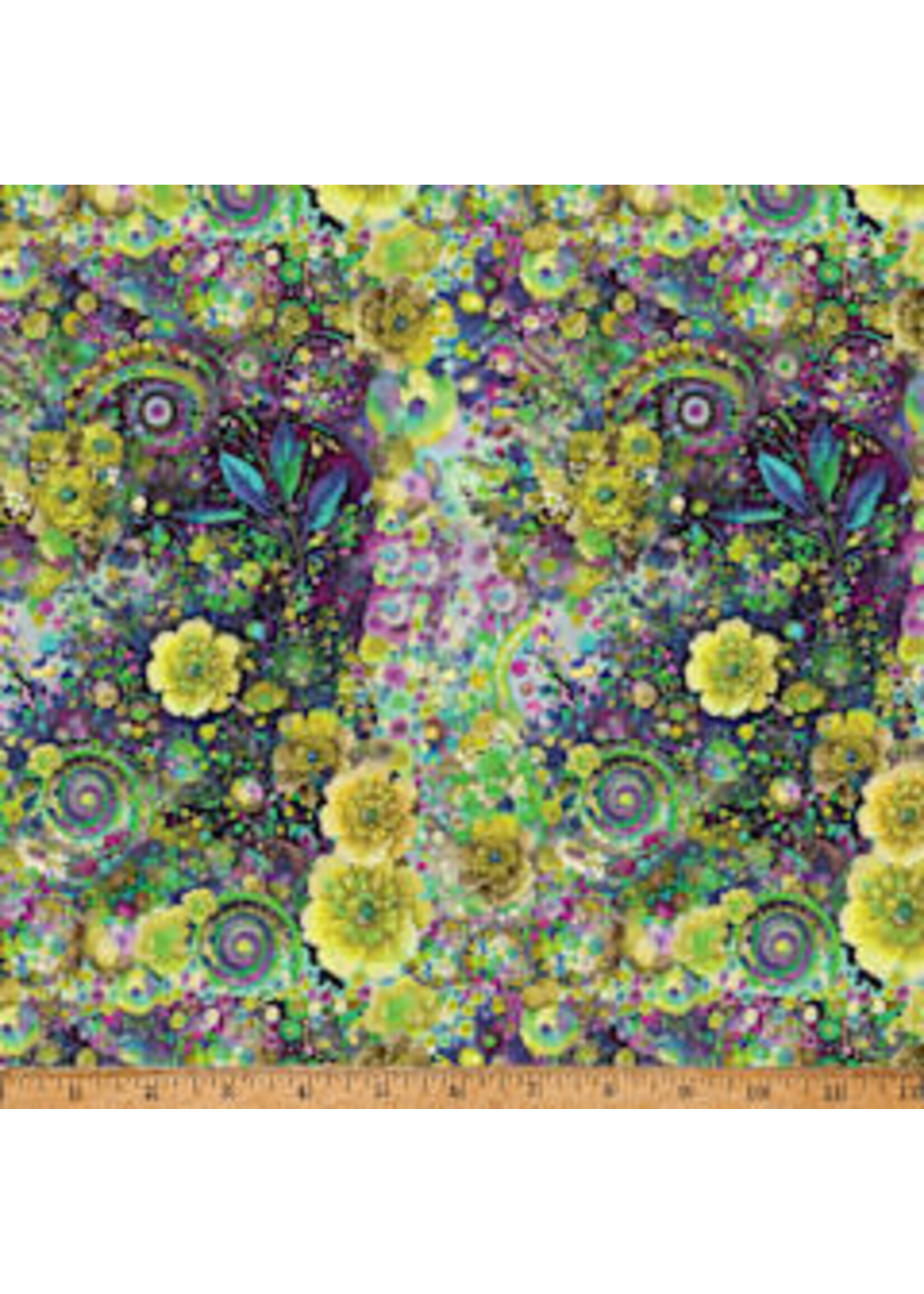 Hoffman Fabrics Whimsical Flower Garden - Lime - W5536-71 - Coupon - 100 cm x 110 cm