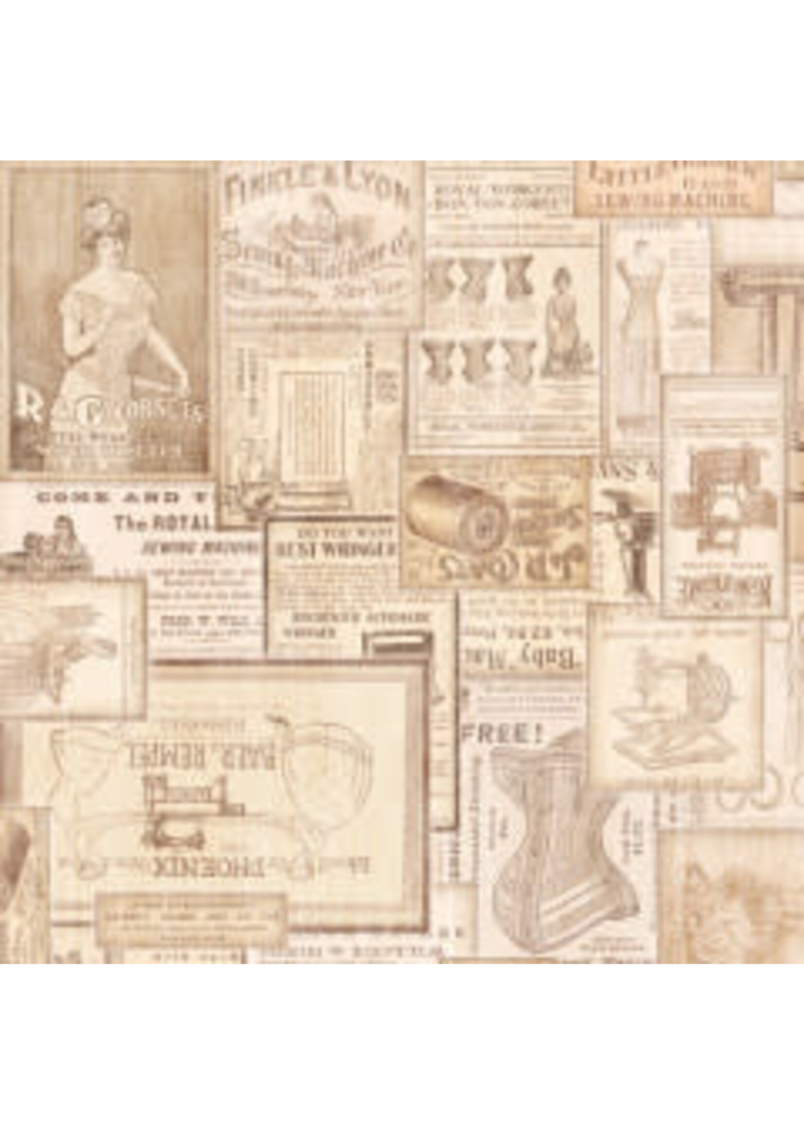 QT Fabrics Tailor Made - Vintage Patches - Brown - Coupon - 85 cm x 110 cm