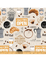 Windham Fabrics Coffee Shop - Ivory - Coupon - 100 cm x 110 cm