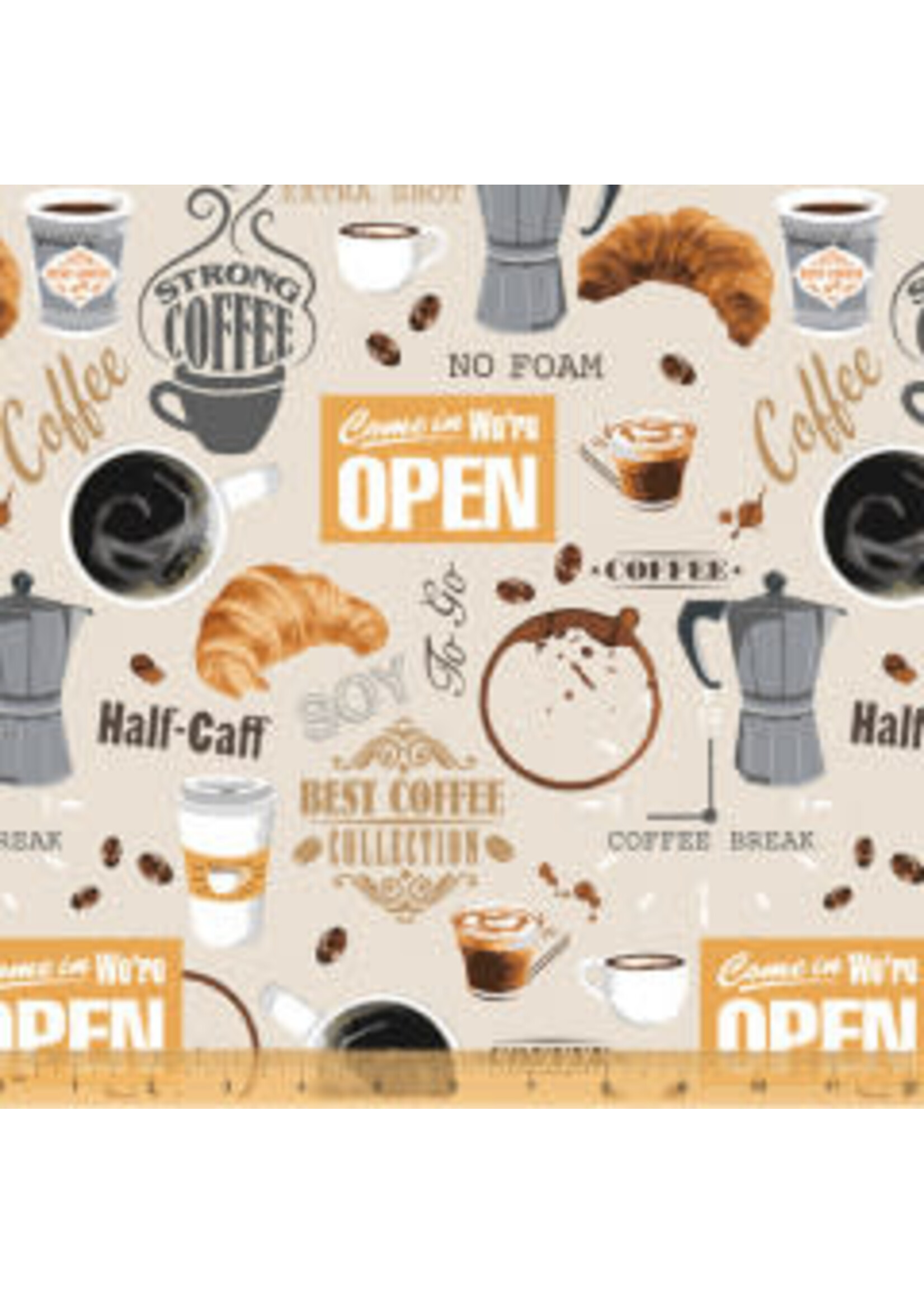 Windham Fabrics Coffee Shop - Ivory - Coupon - 100 cm x 110 cm