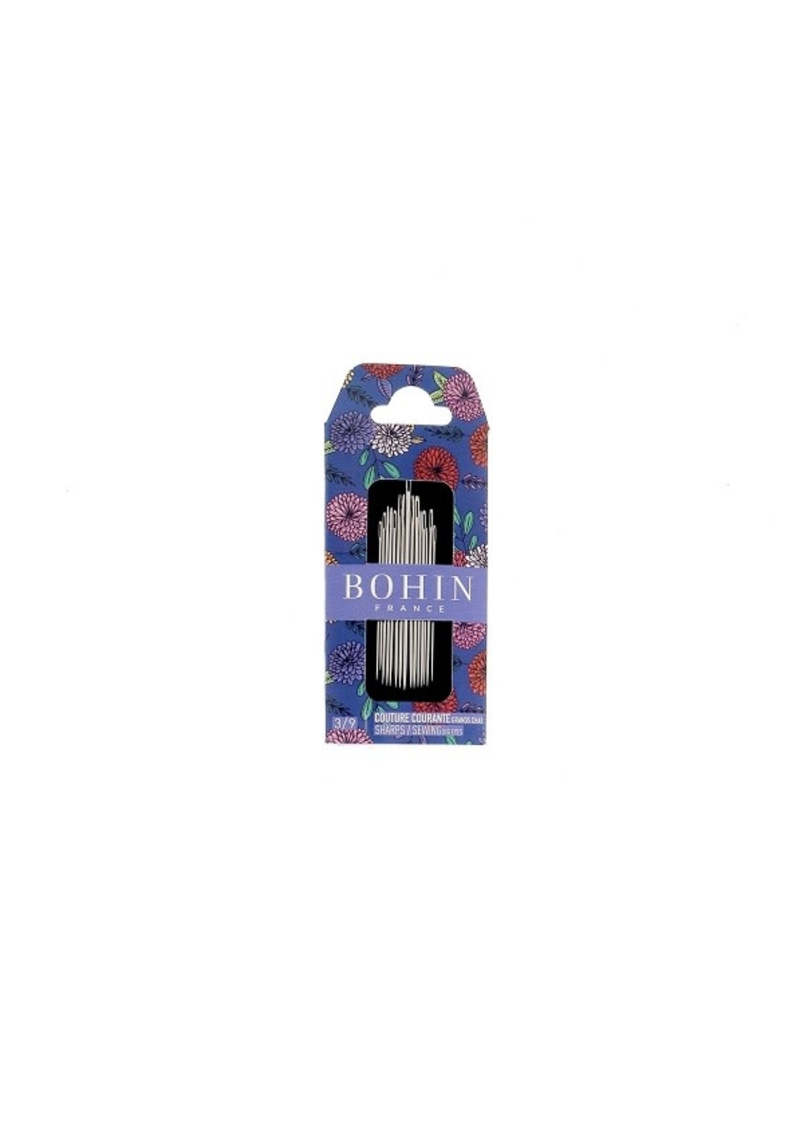 Bohin Sharps Needles - Nr 3/9 - Big Eye (Blister 15pc) - Blossom collection - Blue pouch