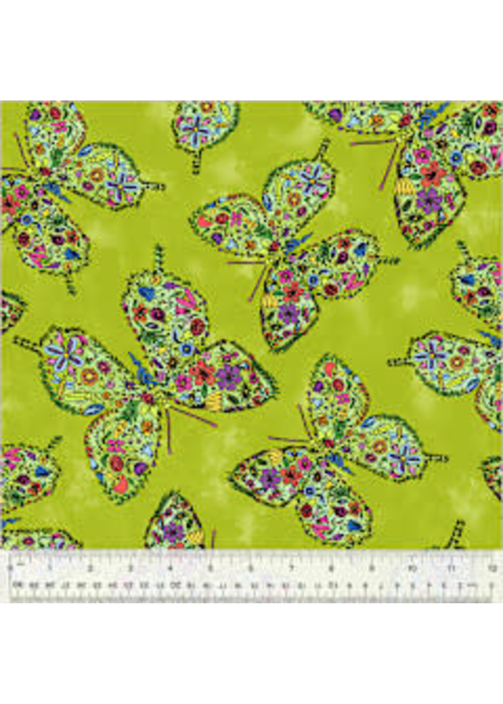 Windham Fabrics Laura Heine - Goodness Gracious - Be Free - Lime - Coupon - 100 cm x 110 cm