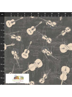 Stof Fabrics My Composition - Violin Guitar - Grey - Coupon - 100 cm x 110 cm