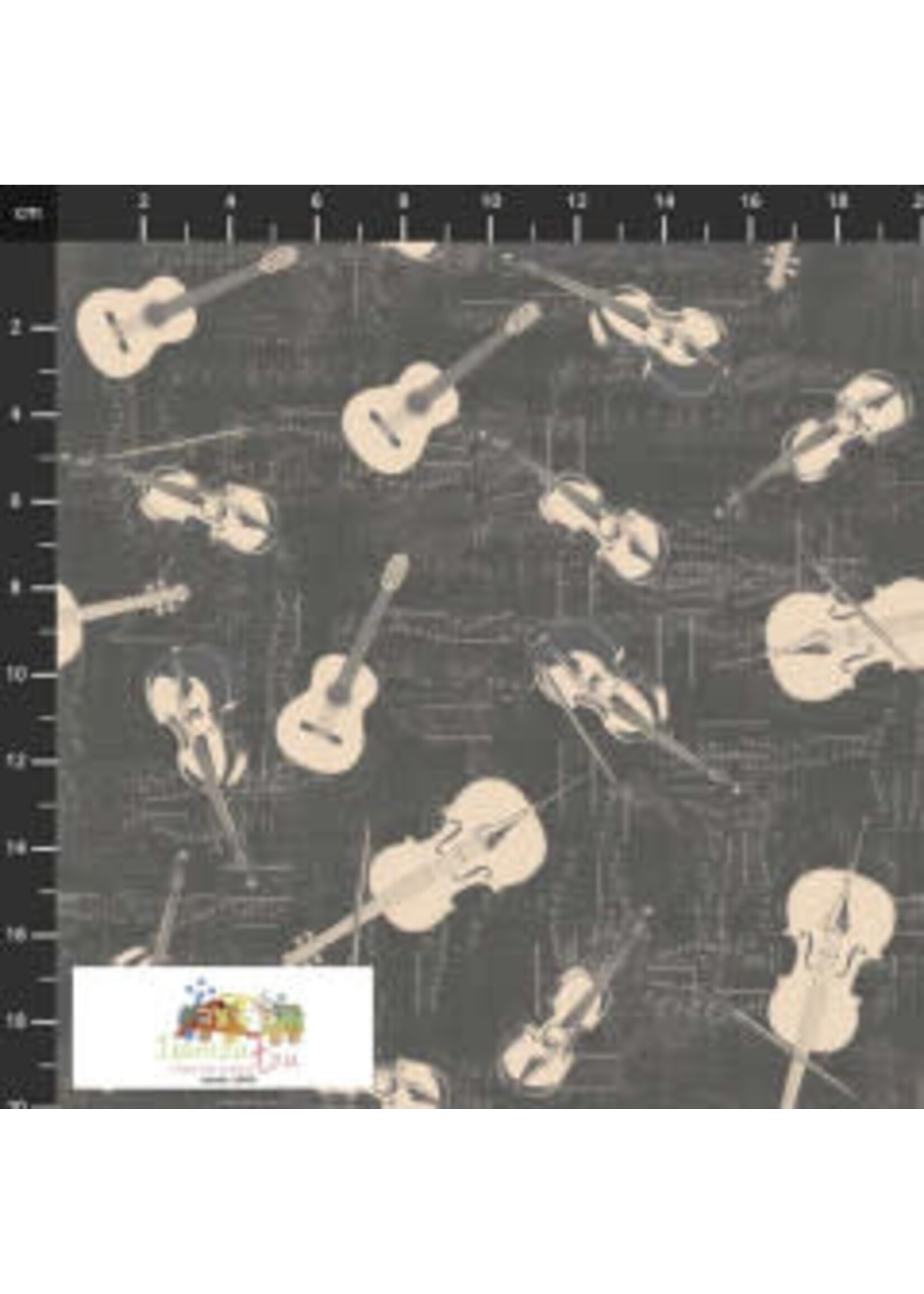 Stof Fabrics My Composition - Violin Guitar - Grey - Coupon - 100 cm x 110 cm