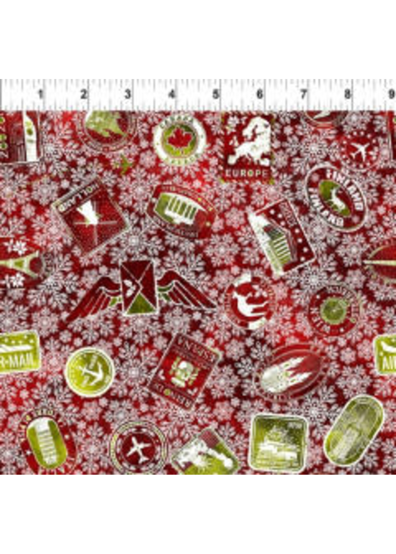 In The Beginning Winter Around The World - Stamps - Red - Coupon - 60 cm x 110 cm