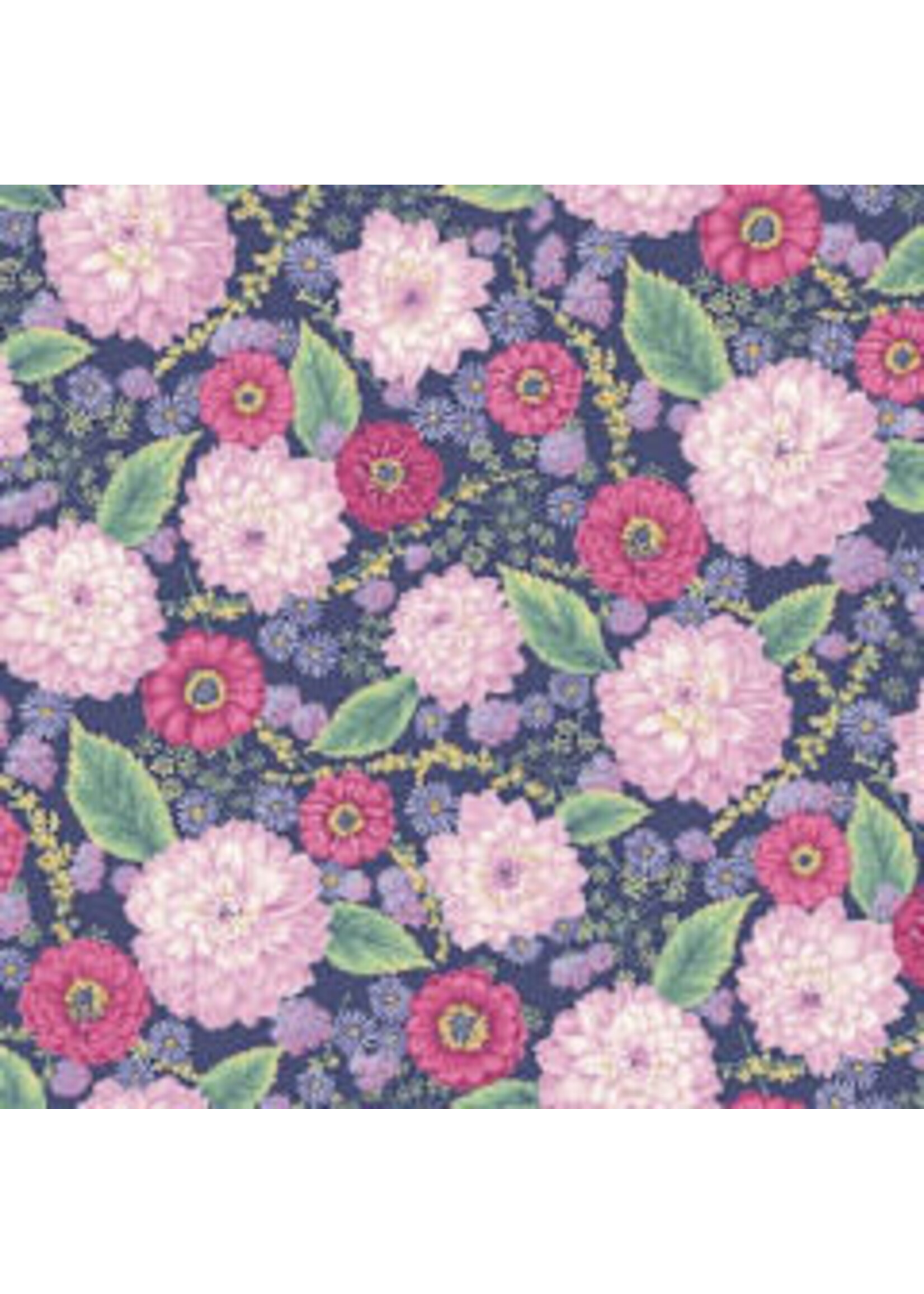 Makower Avalon Bouquet - Blue - Coupon - 100 cm x 110 cm