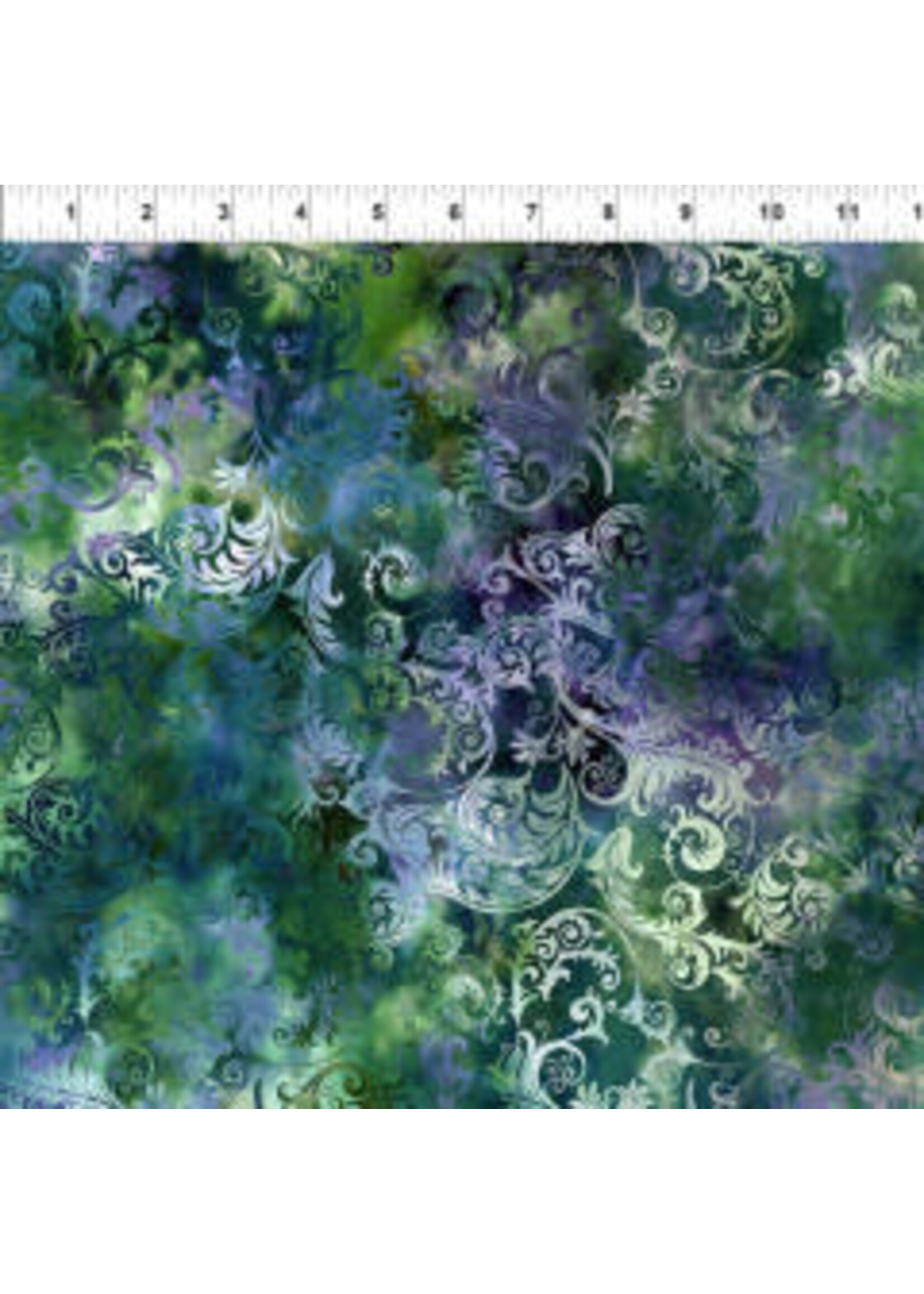 In The Beginning Floragraphix V - Leaf Swirl - Green/Blue - Coupon - 85 cm x 110 cm
