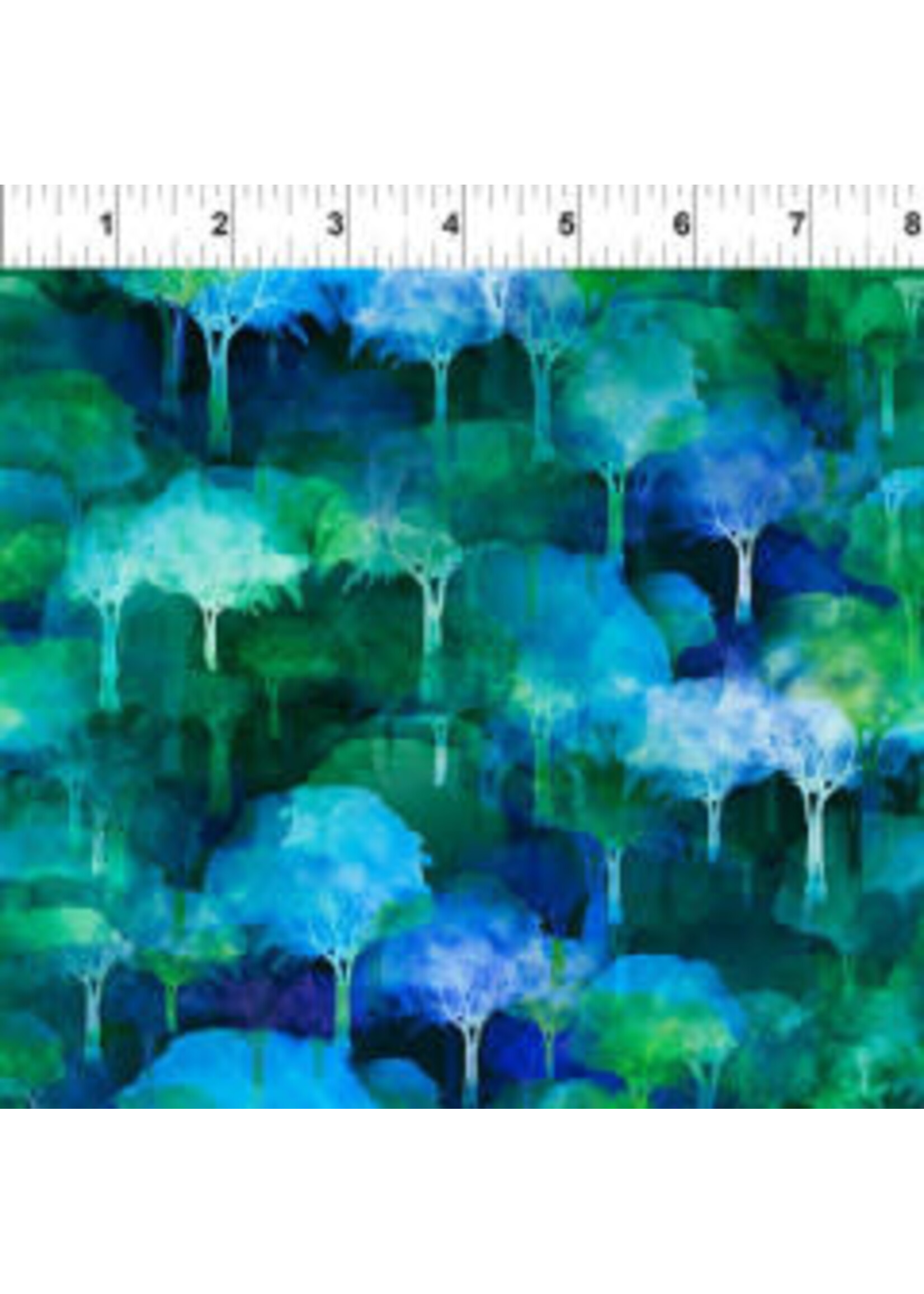 In The Beginning Urban Jungle - Trees Blue - 8UJ1 - Coupon - 75 cm x 110 cm