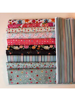 Stofpakket - Jasje - Poppie Cotton Blauw / Roze / Multi  - 10 LQ+ 1 FQ