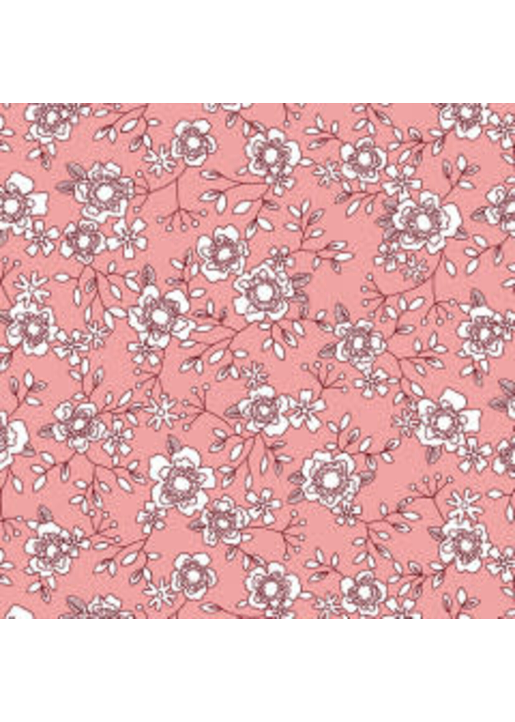 Benartex Studio Wander Lane - Winter Rose - Coral - Coupon - 105 cm x 110 cm