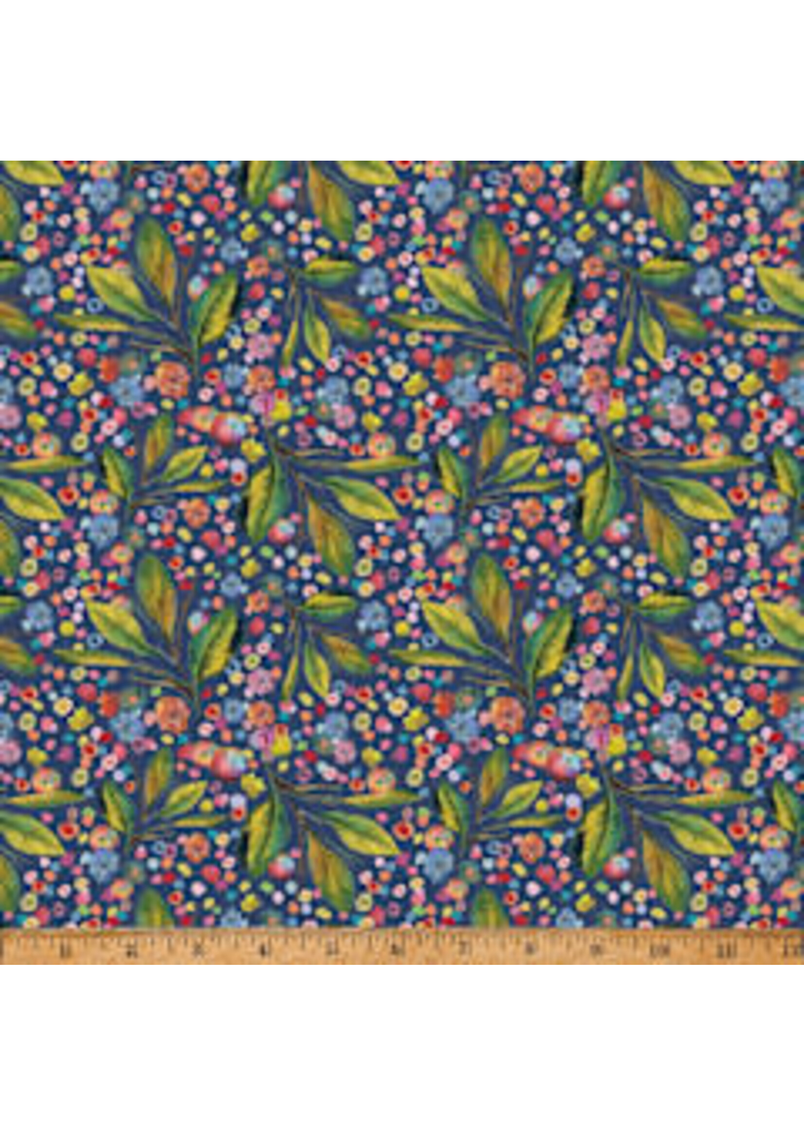 Hoffman Fabrics Whimsical Flower Garden - Navy - W5539-19 - Coupon - 90 cm x 110 cm