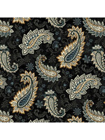 Studio E Fabrics Le Poulet - Paisley - Black - Coupon - 100 cm x 110 cm