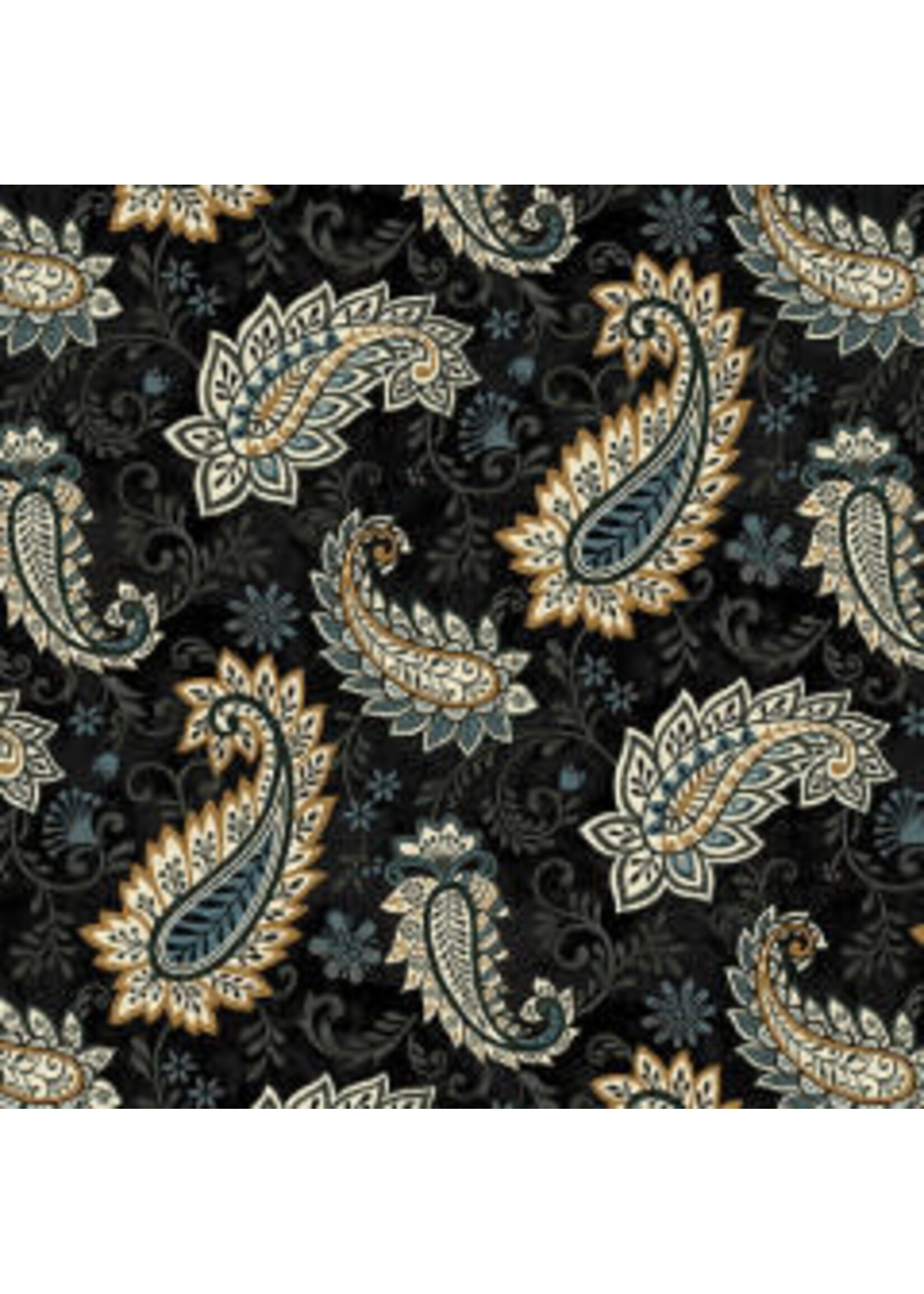Studio E Fabrics Le Poulet - Paisley - Black - Coupon - 100 cm x 110 cm