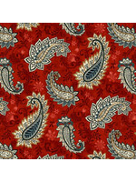 Studio E Fabrics Le Poulet - Paisley - Red - Coupon - 100 cm x 110 cm