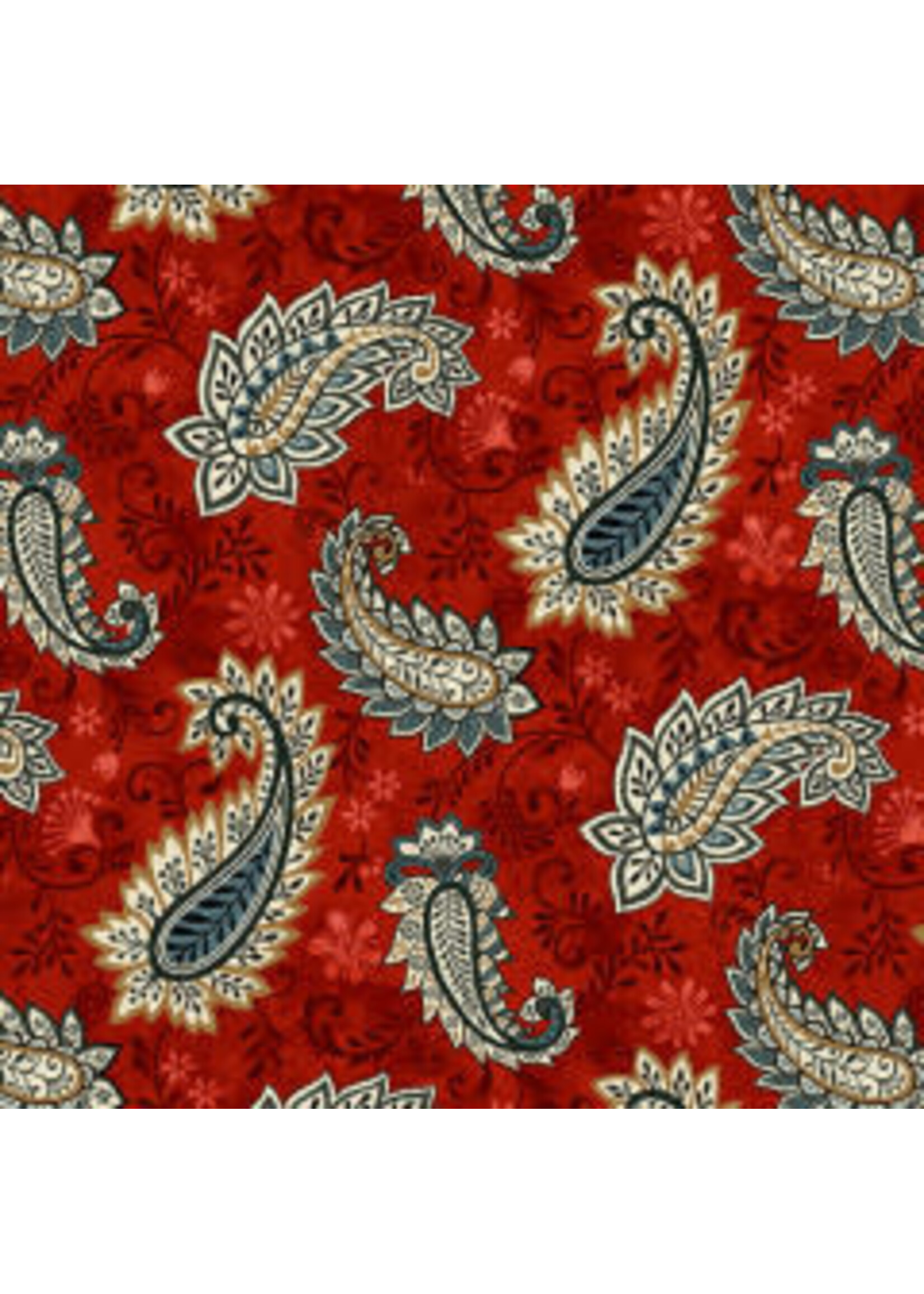 Studio E Fabrics Le Poulet - Paisley - Red - Coupon - 100 cm x 110 cm